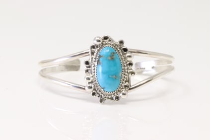 Native America Navajo Sterling Silver Turquoise Bracelet Cuff By D.N.