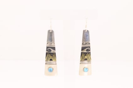 Native America Navajo Sterling Silver Turquoise Dangling Earring's By T&R Singer.