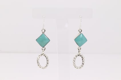 Native America Navajo Sterling Silver Turquoise Dangling Earring's By Kimberly Yazzie.