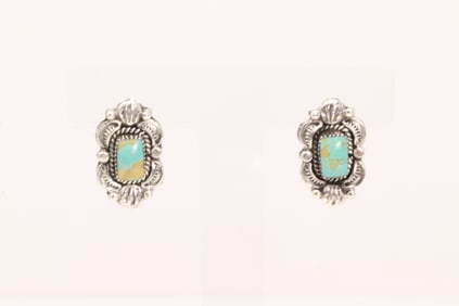 Native America Navajo Sterling Silver Turquoise Post Earring's By R.B.