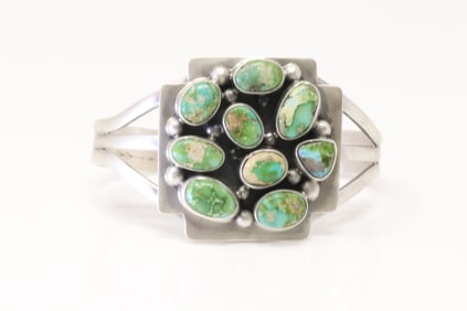 Native America Navajo Sterling Silver Sonora Gold Turquoise Bracelet Cuff By J.