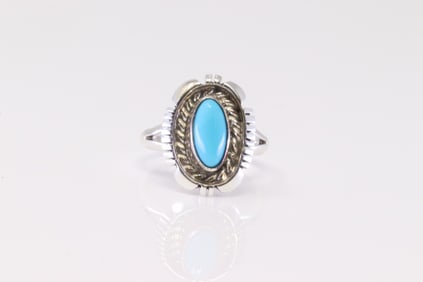 Native America Navajo Sterling Silver Turquoise Ring By N.J.