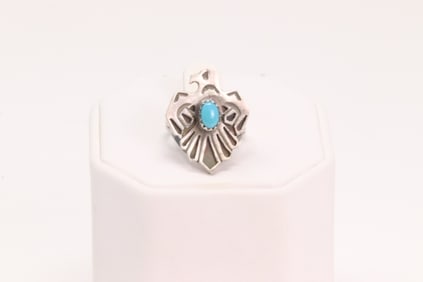 Native America Navajo Sterling Silver Turquoise Thunderbird Ring By R.B.