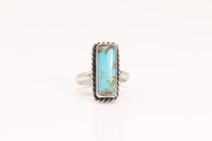 Native American Navajo Sterling Silver Turquoise Ring By A.L.