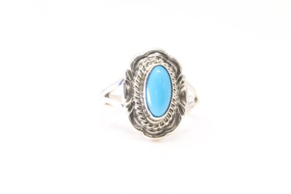Native American Navajo Sterling Silver Turquoise Ring By V.Chee.