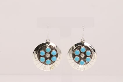 Native America Navajo Sterling Silver Turquoise Dangling Earring's By Kenny Lonjose.