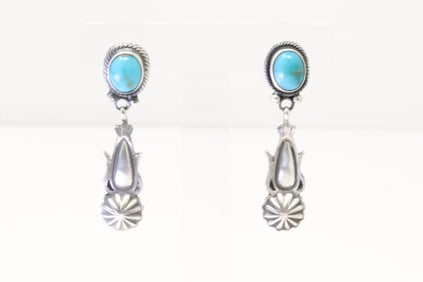 Native America Navajo Sterling Silver Turquoise Post / Dangling Earring's By Verley Betone.