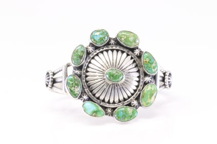 Native America Navajo Sterling Silver Sonora Gold Turquoise Bracelet By Harry B Yazzie.