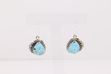 Native America Navajo Sterling Silver Turquoise Dangling Earring's By Arlene Lewis.