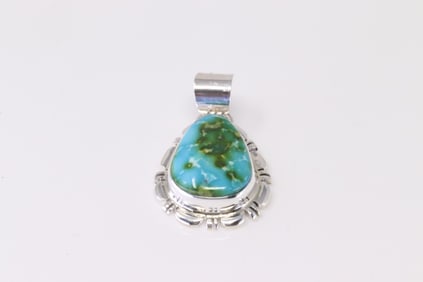Native America Navajo Sterling Silver Sonora Gold Turquoise Pendant By N.J.