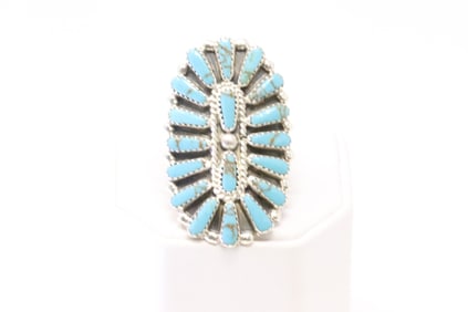 Native America Navajo Sterling Silver Synthetic Turquoise Ring By S.