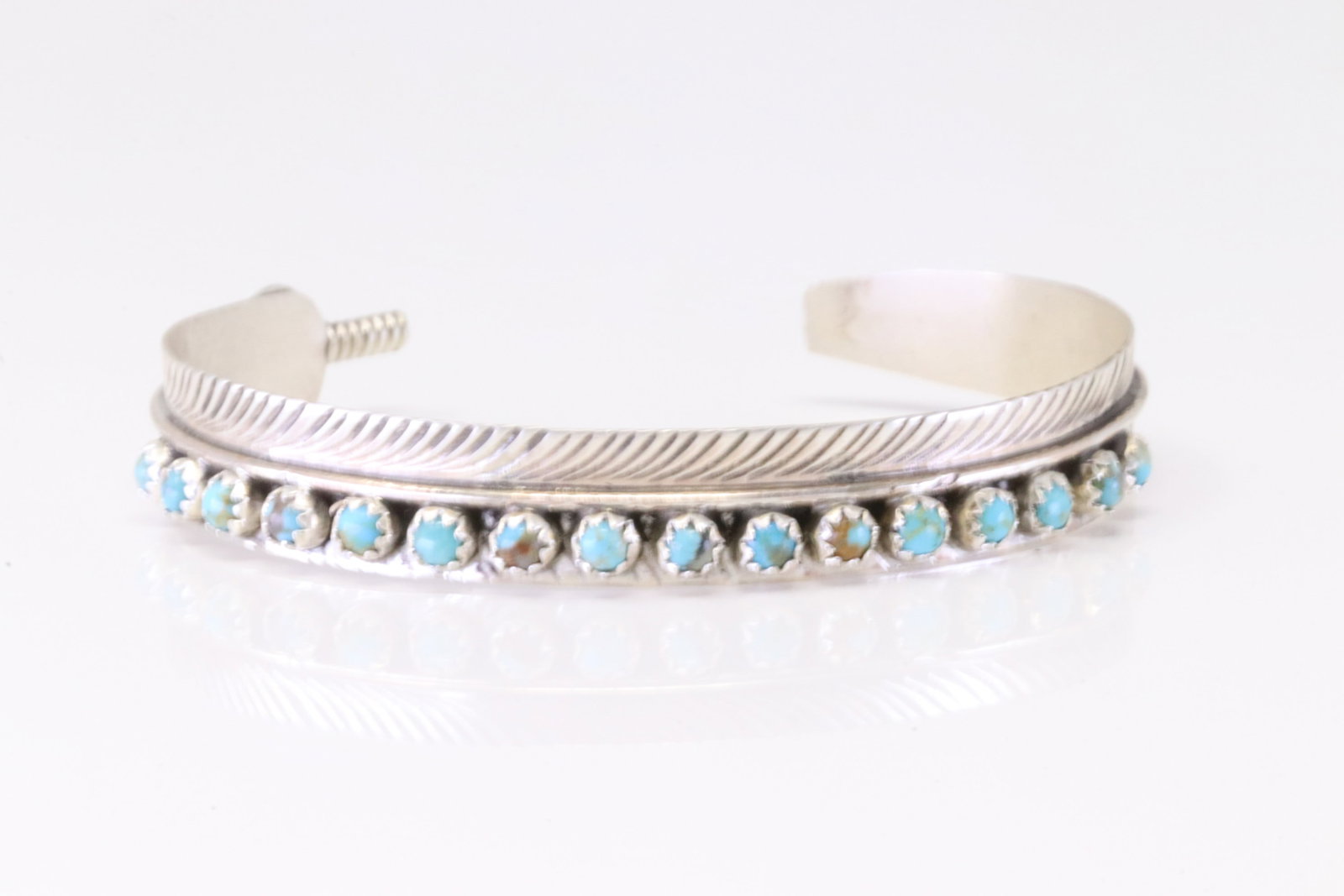 Native America Navajo Sterling Silver Turquoise Feather Bracelet Cuff By Aaron Davis. (1 of 4)