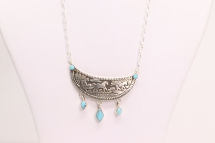 Native America Navajo Sterling Silver Storyteller Horse Turquoise Necklace By Jeremy Delgarito.