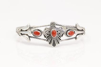 Native America Navajo Sterling Silver Turquoise Thunderbird Bracelet Cuff By Bobby Platero.