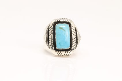 Native America Navajo Sterling Silver Turquoise Ring By David Lopez.