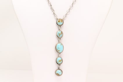 Native America Navajo Sterling Silver Kingman Turquoise Necklace By Augustine Largo.