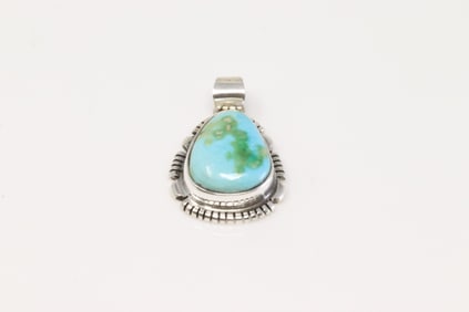 Native America Navajo Sterling Silver Sonora Gold Turquoise Pendant By L.Yazzie.
