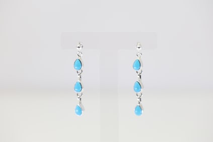 Native America Navajo Sterling Silver Turquoise Post / Dangling Earring's By S.H.