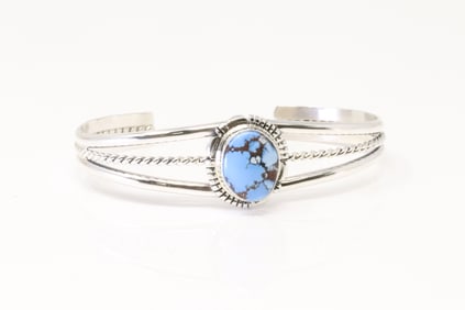 Native America Navajo Sterling Silver Golden Hill Turquoise Bracelet Cuff By N.J.