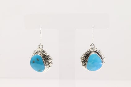 Native America Navajo Sterling Silver Turquoise Dangling Earring's By Arlene Lewis.