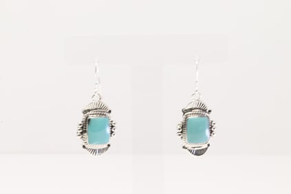 Native America Navajo Sterling Silver Turquoise Dangling Earring's By Arlene Lewis.