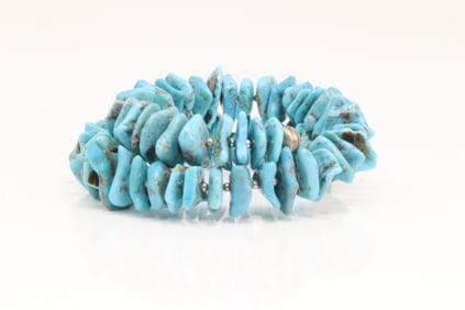 Native America Navajo Sterling Silver Turquoise Stretch Bracelet By Lucinda Sardo.