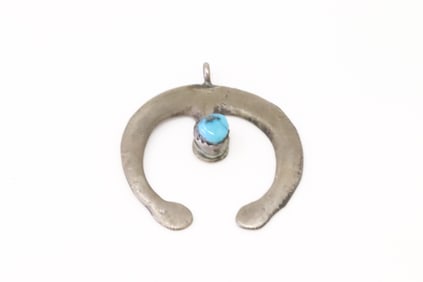 Native America Navajo Sterling Silver Turquoise Naja Pendant By C.T.Y.