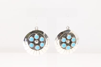 Native America Navajo Sterling Silver Turquoise Dangling Earring's By Kenny Lonjose.