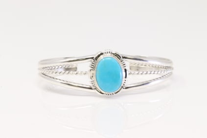 Native America Navajo Sterling Silver Turquoise Bracelet Cuff By N.J.
