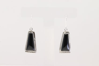 Native America Navajo Sterling Silver Black Onyx Dangling Earring's By Sharon McCarthy.