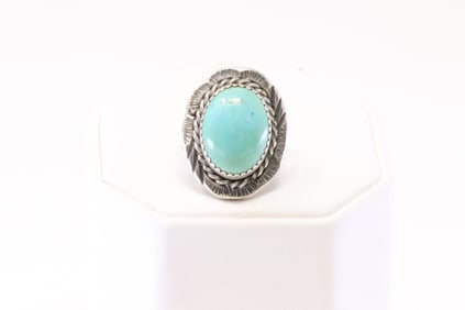 Native America Navajo Sterling Silver Turquoise Ring By F.