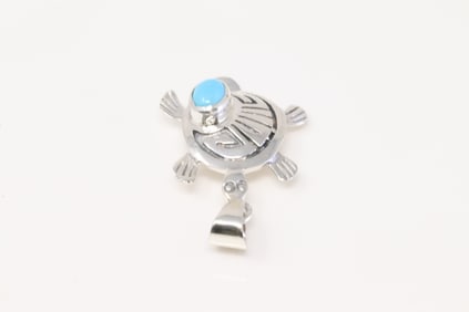 Native America Navajo Sterling Silver Turquiose Turtle Pendant By A.K.
