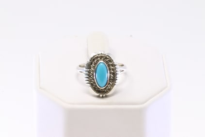 Native America Navajo Sterling Silver Turquoise Ring By N.J.