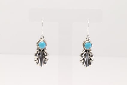 Native America Navajo Sterling Silver Turquoise Dangling Earring's By Verley Betone.