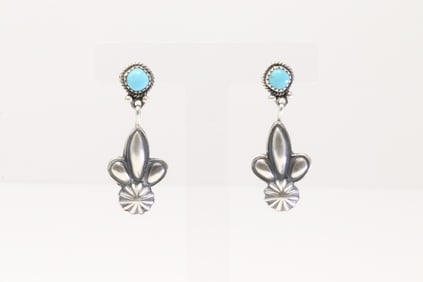 Native America Navajo Sterling Silver Turquoise Post / Dangling Earring's By Judy Largo.