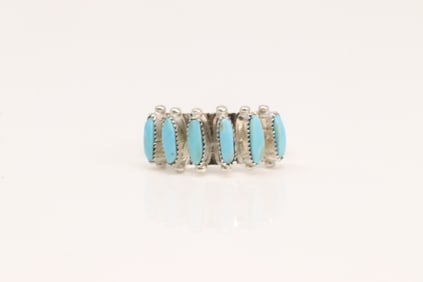 Native America Zuni Sterling Silver Turquoise Ring By Paloma.