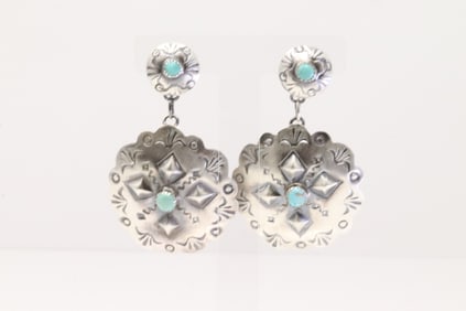 Native America Navajo Sterling Silver Turquoise Post / Dangling Earring's By Gabriella Yazzie.