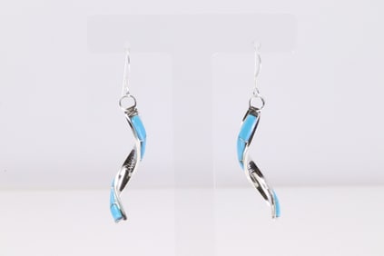 Native America Zuni Sterling Silver Turquoise Dangling Earring's By Gloria Waseta.