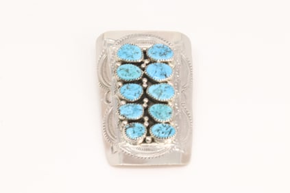 Native America Navajo Sterling Silver Turquoise Bolo Pendant.
