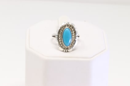 Native America Navajo Sterling Silver Turquoise Ring By N.J.