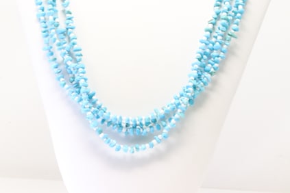 Native America Navajo Sterling Silver 4 Strand White Stone & Turquoise Necklace.