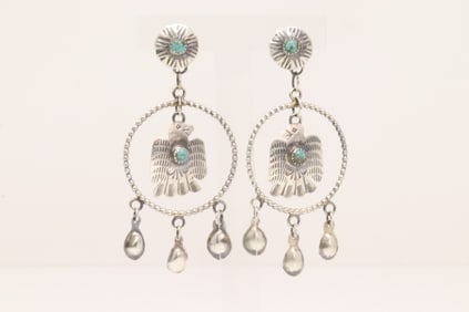 Native American Navajo Sterling Silver Turquoise Thunderbird Post / Dangling Earring's By Gabrielle