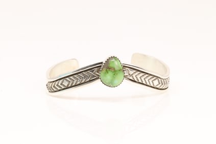 Native America Navajo Sterling Silver Sonora Gold Turquoise Bracelet Cuff By B.Morgan.