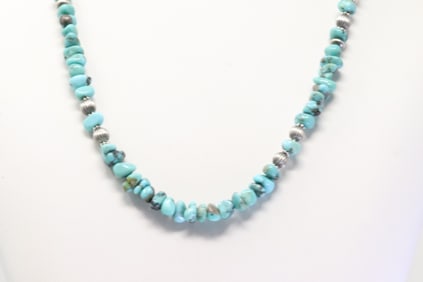 Native America Navajo Sterling Silver Turqoise / Pearl Beaded Necklace.