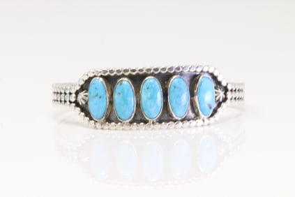 Native America Navajo Sterling Silver Turquoise Bracelet Cuff By D.M.