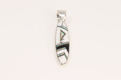 Native America Navajo Sterling Silver Multi-Color Color Stone Inlay Pendant.