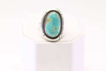 Native America Navajo Sterling Silver Turquoise Ring By A.M.
