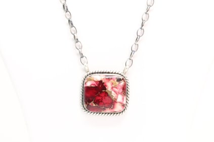 Native America Navajo Sterling Silver Turquoise Compressed Necklace By Alfred Martinez.