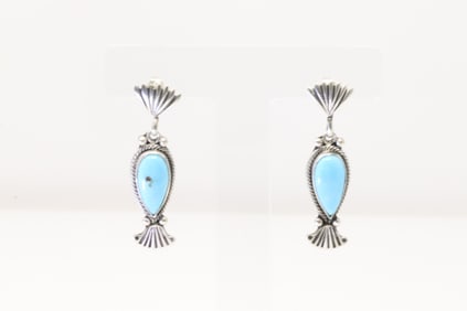 Native America Navajo Sterling Silver Turquoise Post & Dangling Earring's By Verley Betone.