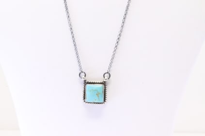 Native America Navajo Sterling Silver Turquoise Necklace By Donovan Skeets.